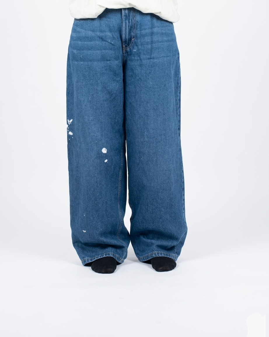 BLUE WIDE LEG PAINT SPLATTER JEANS