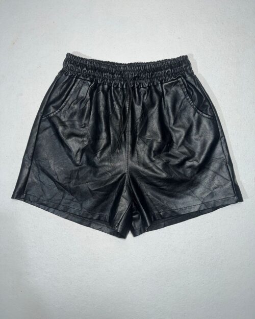 black faux-leather (PU/coated fabric) shorts