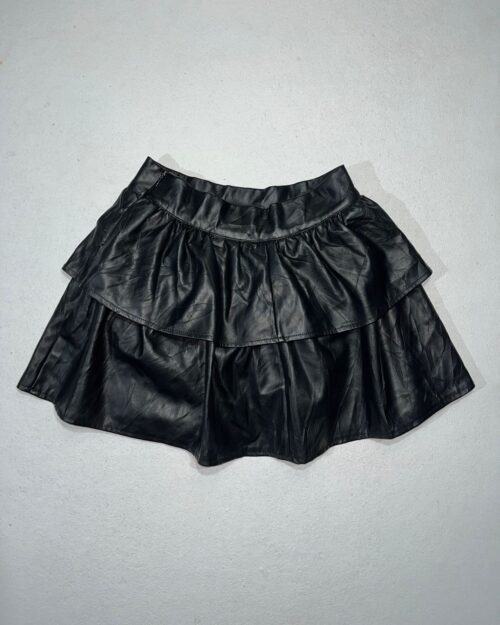 Faux leather (polyurethane/PU) tiered mini skirt
