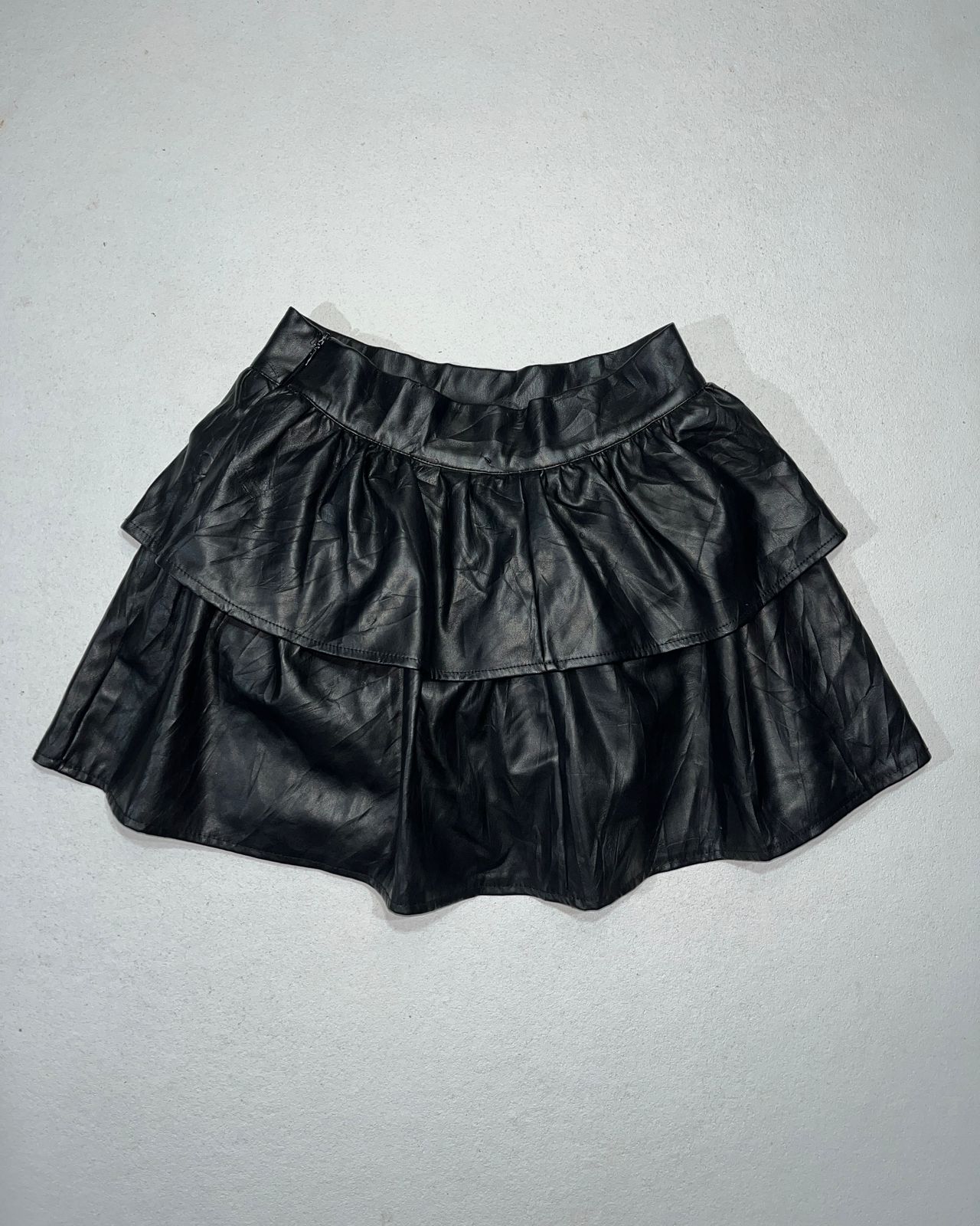 Faux leather (polyurethane/PU) tiered mini skirt