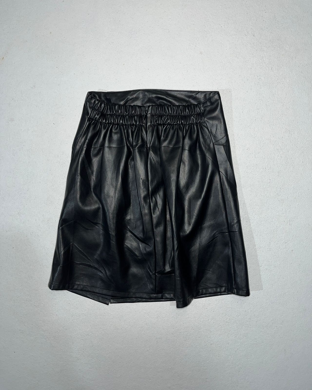 Black Faux-Leather (PU) Wrap-Style Mini Skirt