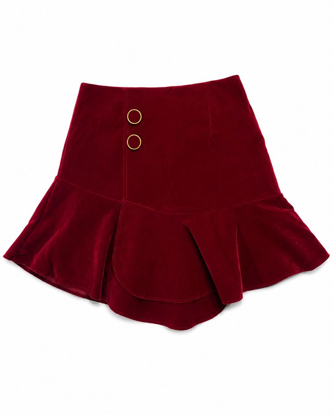 High-waisted, asymmetrical ruffle mini skirt