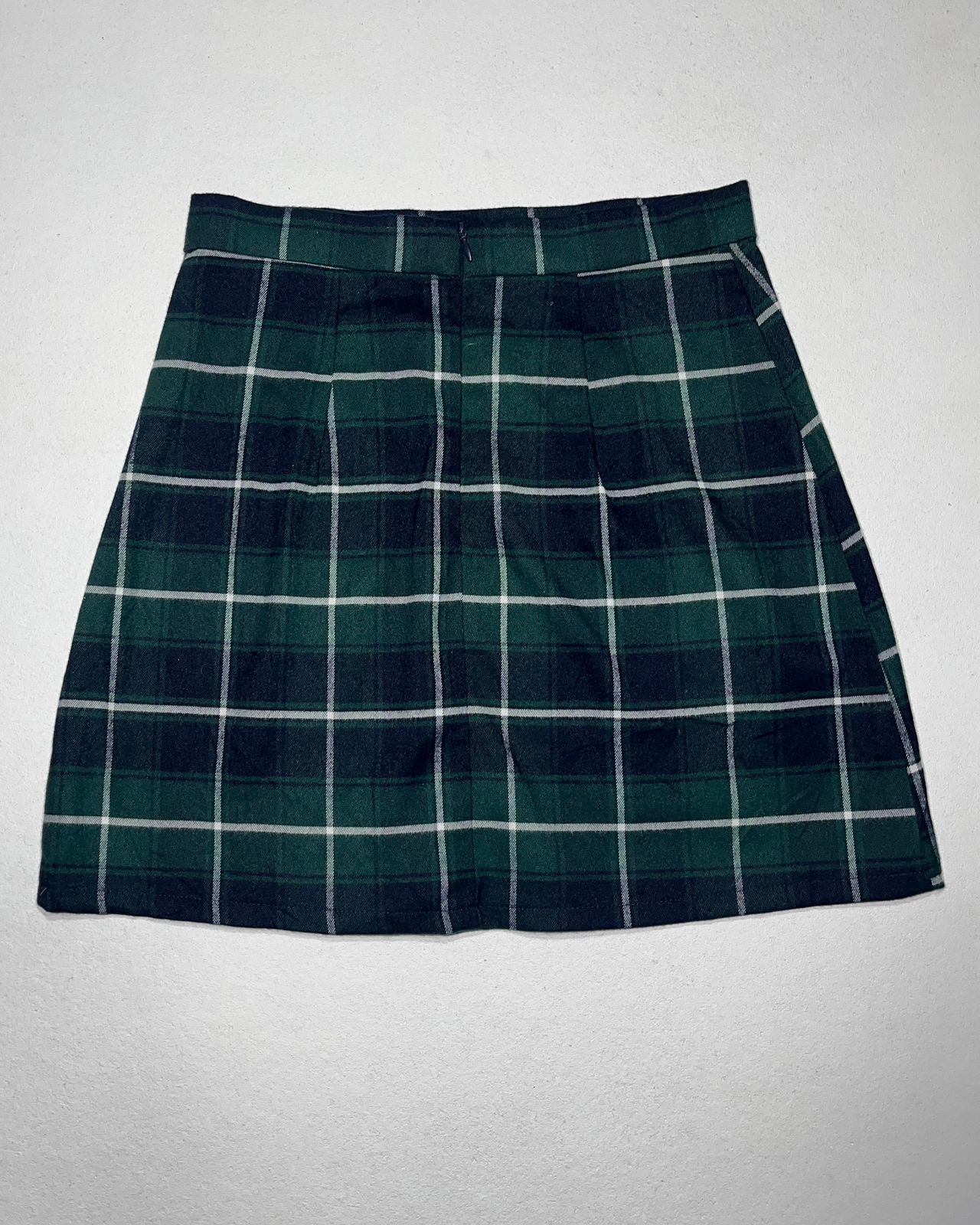 Green and black checkered/plaid A-line mini skirt