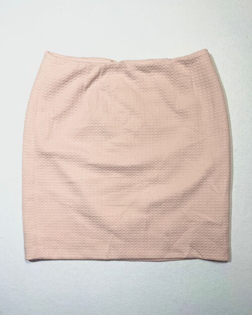 Pastel pink, high-waisted mini skirt