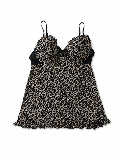 Underwired leopard print mesh babydoll chemise