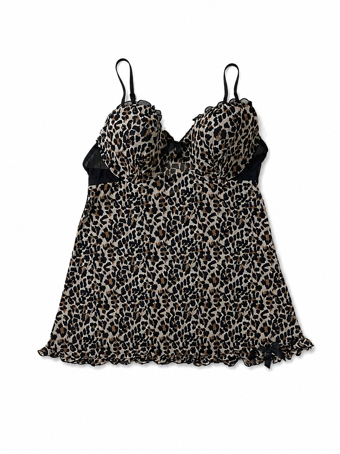 Underwired leopard print mesh babydoll chemise
