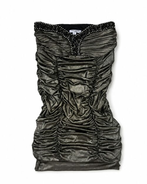 Tentation Paris metallic, strapless mini cocktail dress