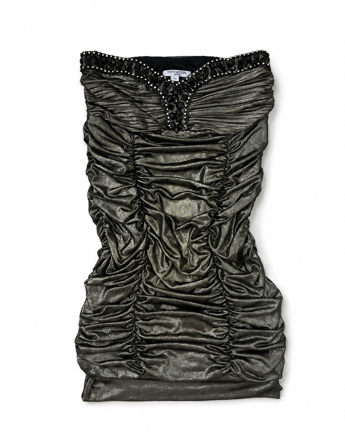 Tentation Paris metallic, strapless mini cocktail dress