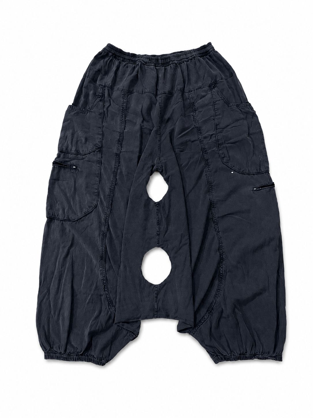 Avant-garde, dropped-crotch harem pants