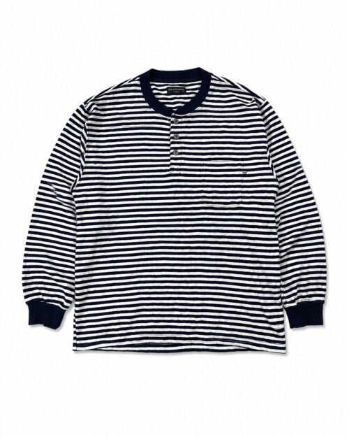 Men's long-sleeve horizontal striped Henley neck shirt