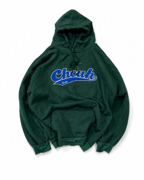 Streetwear hoodie in a deep forest green colorway.