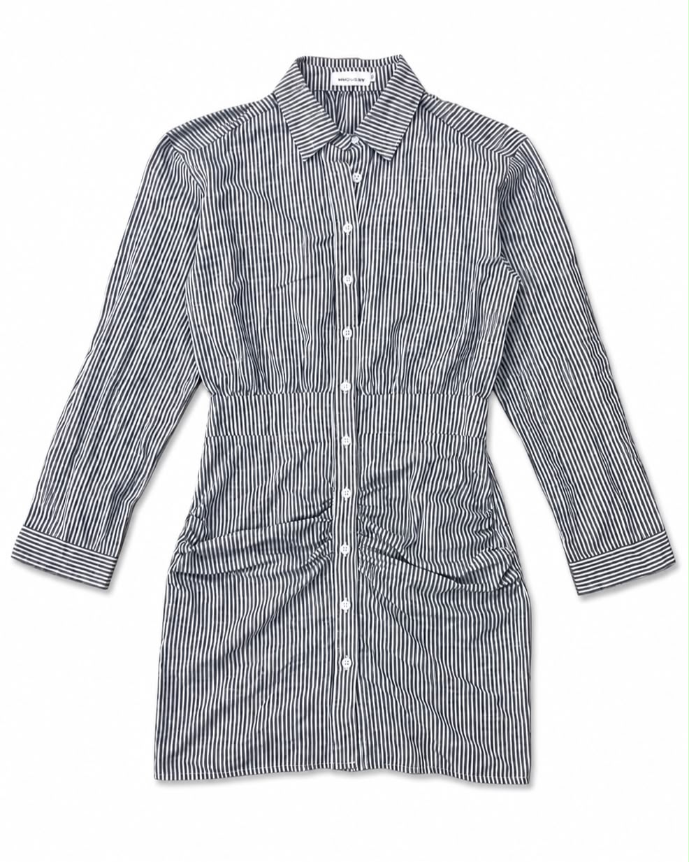 Vertical black-and-white striped mini shirt