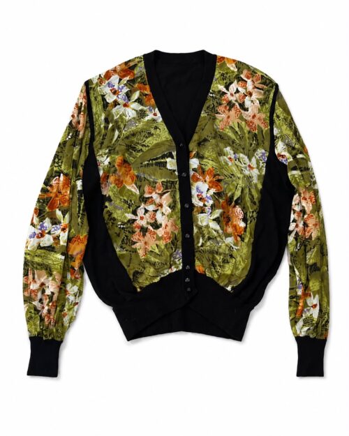Contemporary mixed-media bomber-style cardigan