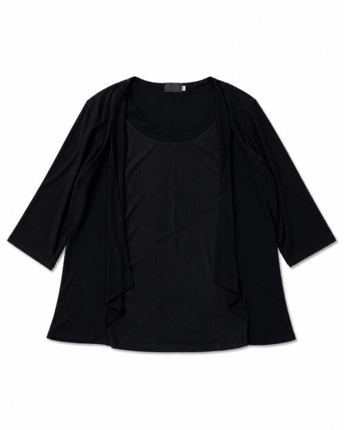 Women's 2-in-1 layered top consisting of a draped open-front cardigan jacket