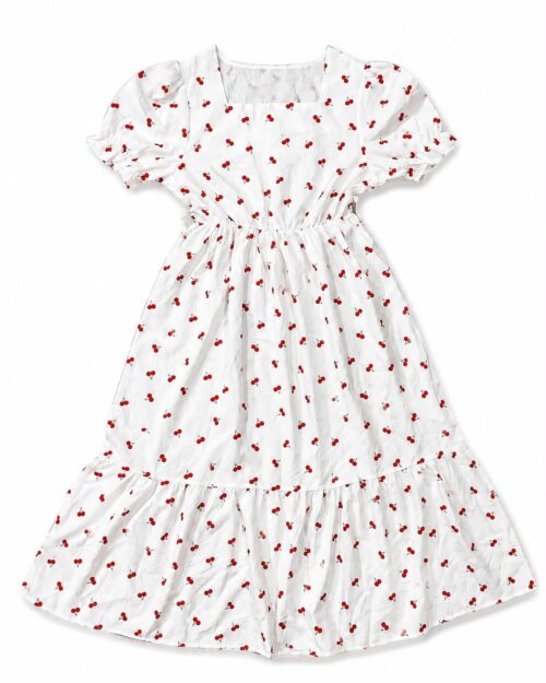 Cottagecore-style white midi dress