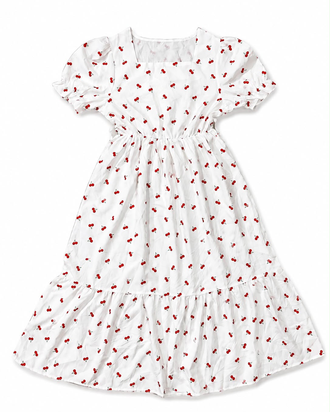 Cottagecore-style white midi dress