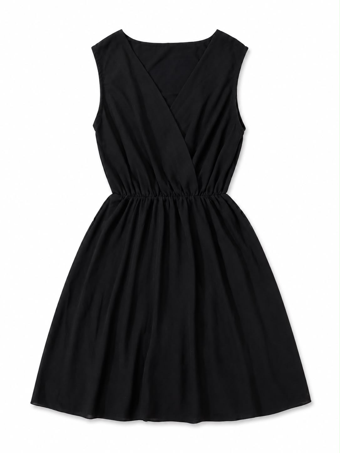 Sleeveless, solid black A-line skater dress