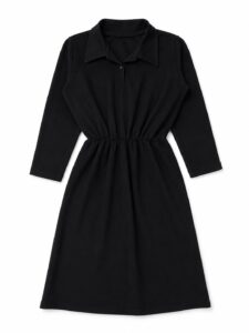 Solid black midi-length shirt dress