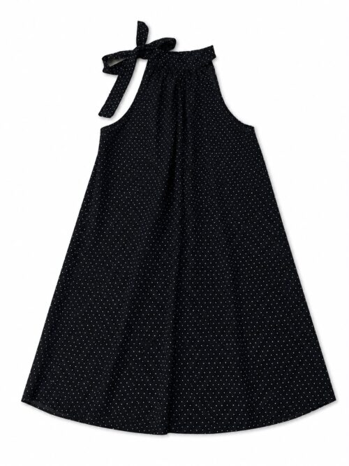 Navy Blue and White Polka-Dot A-Line Dress