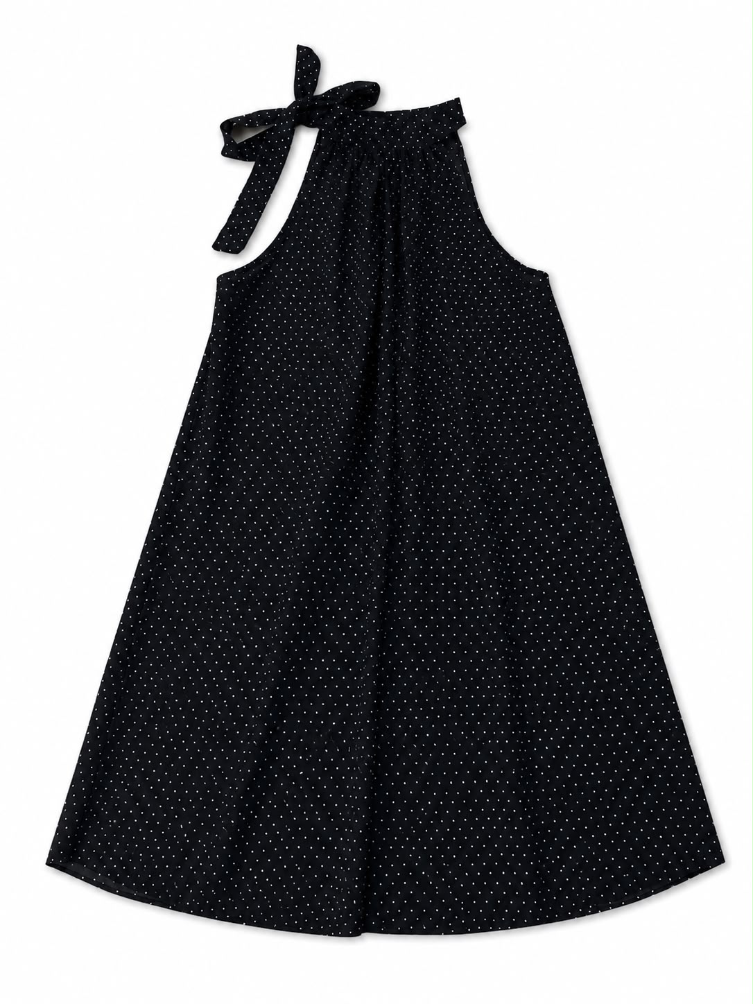 Navy Blue and White Polka-Dot A-Line Dress