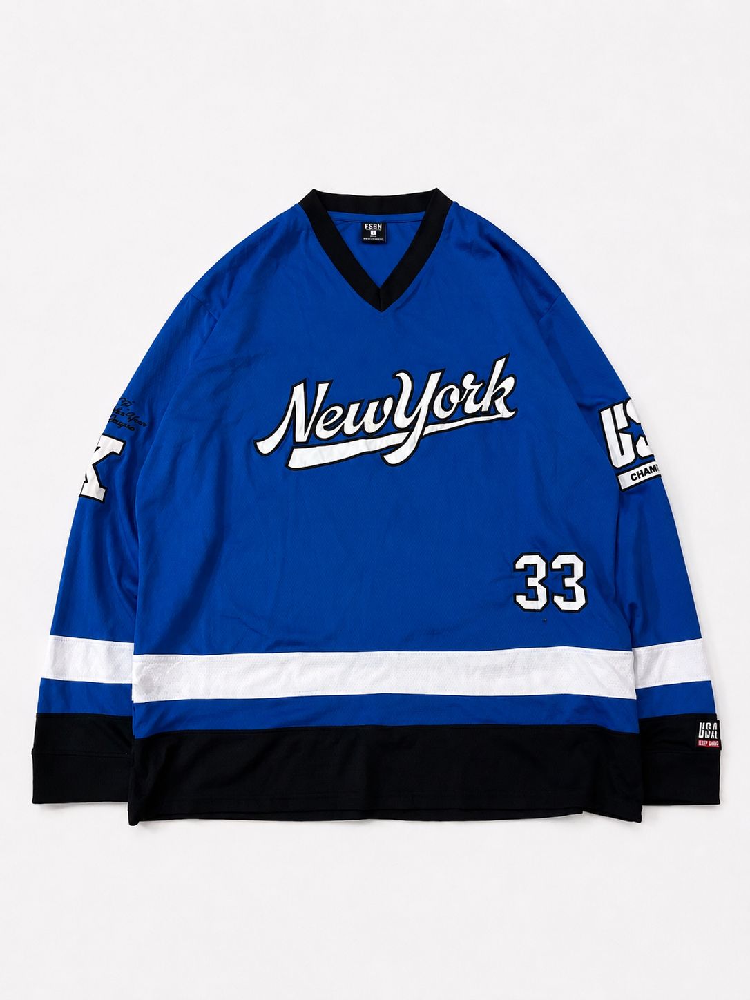 long-sleeve, hockey-style activewear jersey
