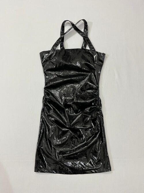 Criss-Cross Halter Neck Wet-Look/Vinyl Bodycon Mini Dress