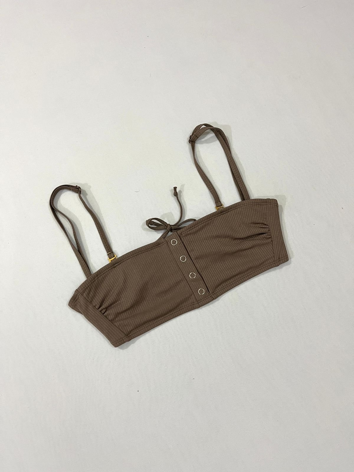 Ribbed Snap-Front Bandeau Bikini Top / Bralette Top