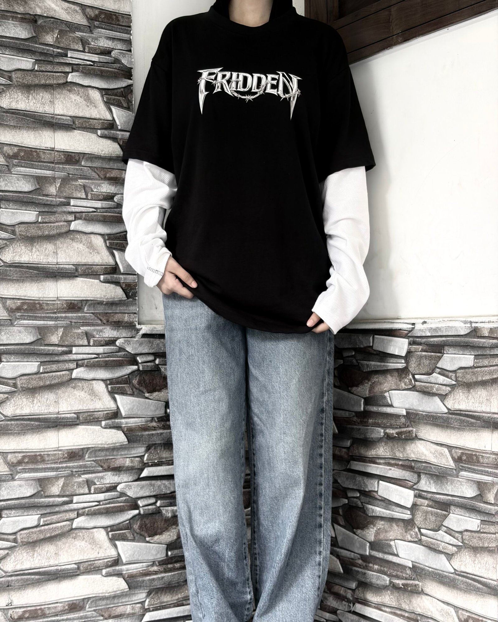 BLACK LAYERED FULL SLEEVE TEE